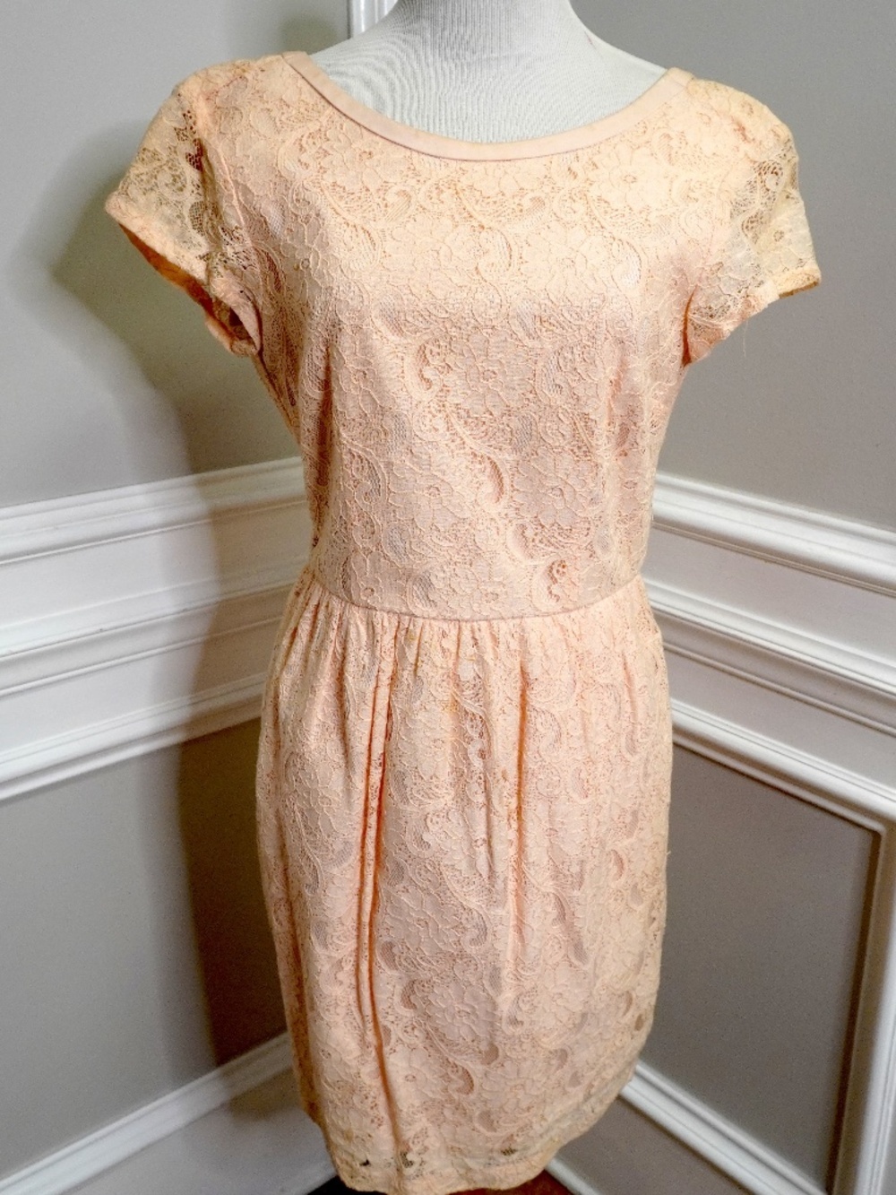 H&M Conscious Collection Peachy Pink Lace Dress, Size 8